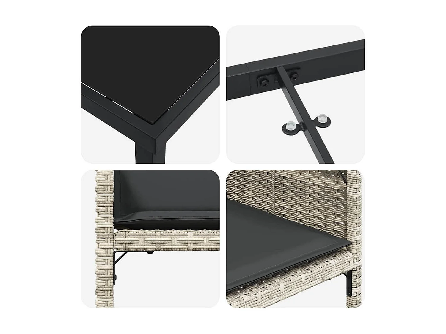 Set da pranzo da giardino 5 pezzi con cuscini grigio chiaro in rattan sintetico