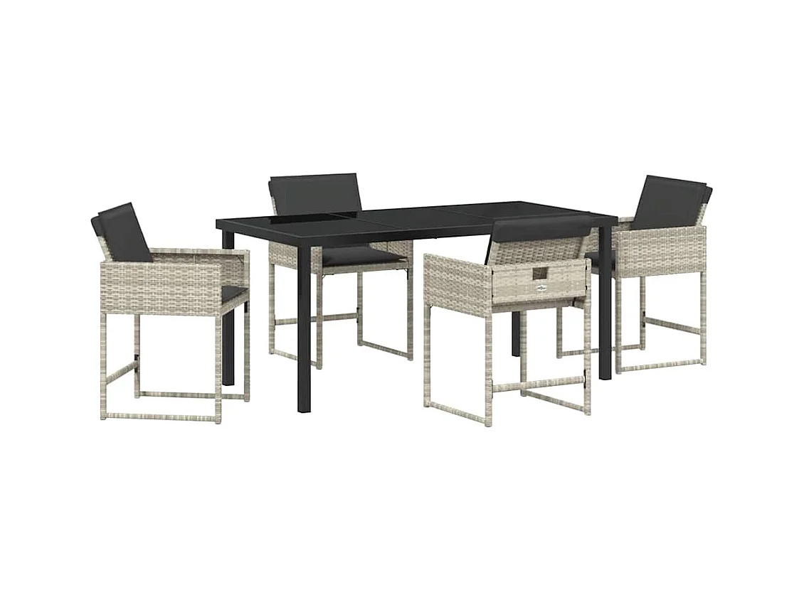 Ensemble de salle à manger de jardin 5 pièces avec coussins gris clair en rattan synthétique