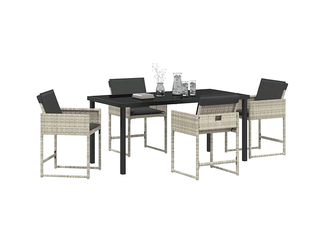 Ensemble de salle à manger de jardin 5 pièces avec coussins gris clair en rattan synthétique