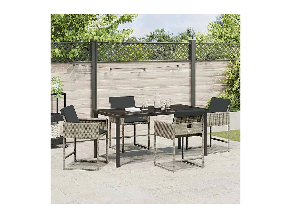 Ensemble de salle à manger de jardin 5 pièces avec coussins gris clair en rattan synthétique