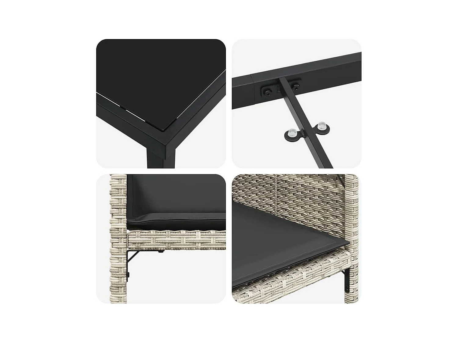 Ensemble de salle à manger de jardin 5 pièces avec coussins gris clair en rattan synthétique