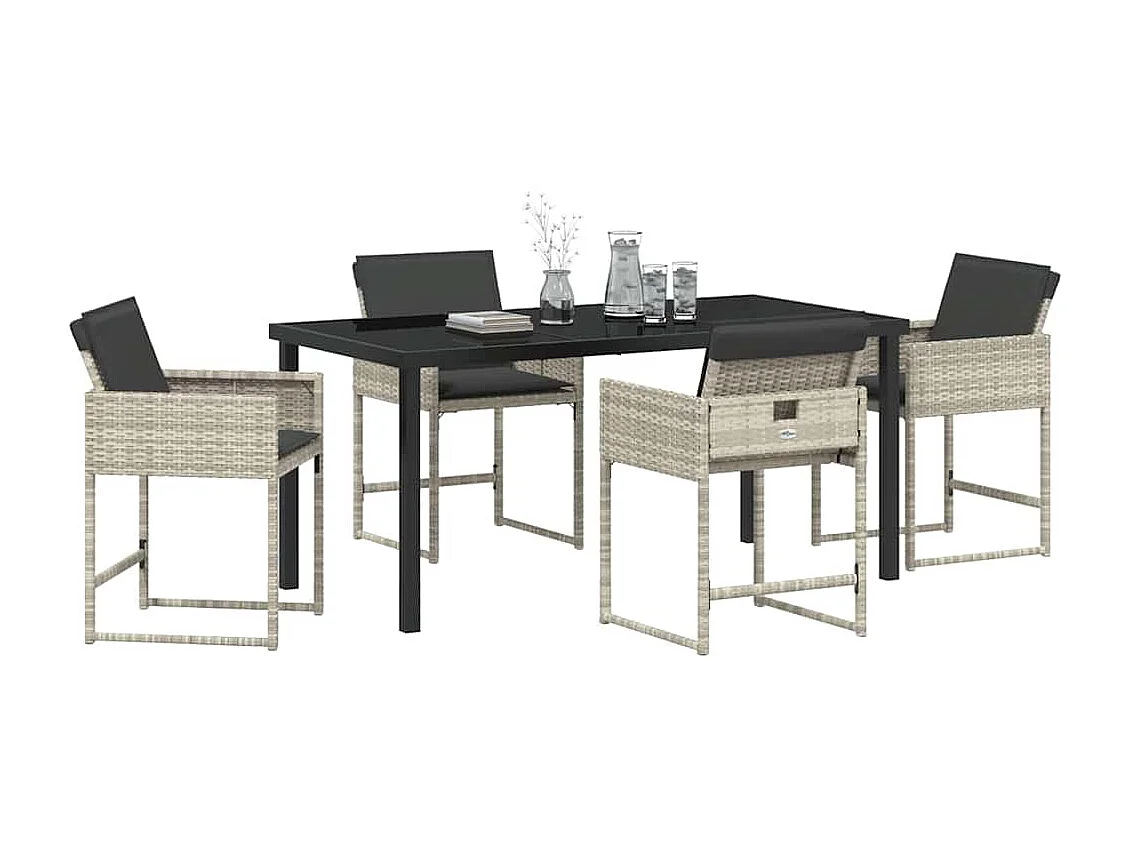 Ensemble de salle à manger de jardin 5 pièces avec coussins gris clair en rattan synthétique