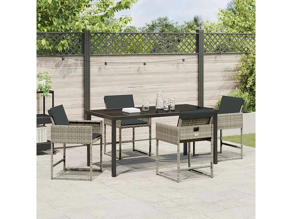 Ensemble de salle à manger de jardin 5 pièces avec coussins gris clair en rattan synthétique