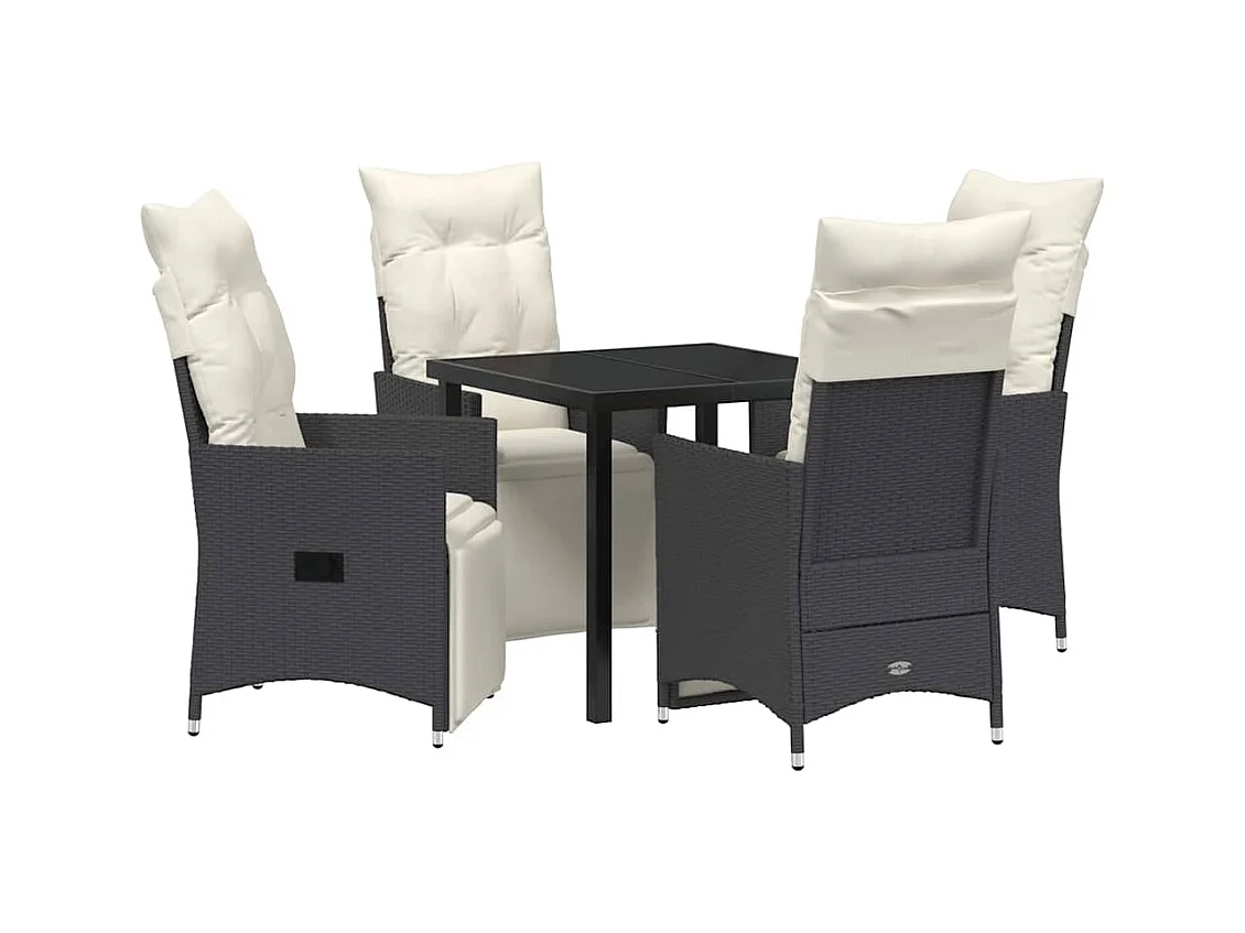 5-delige tuinset met zwarte polyrotan kussens