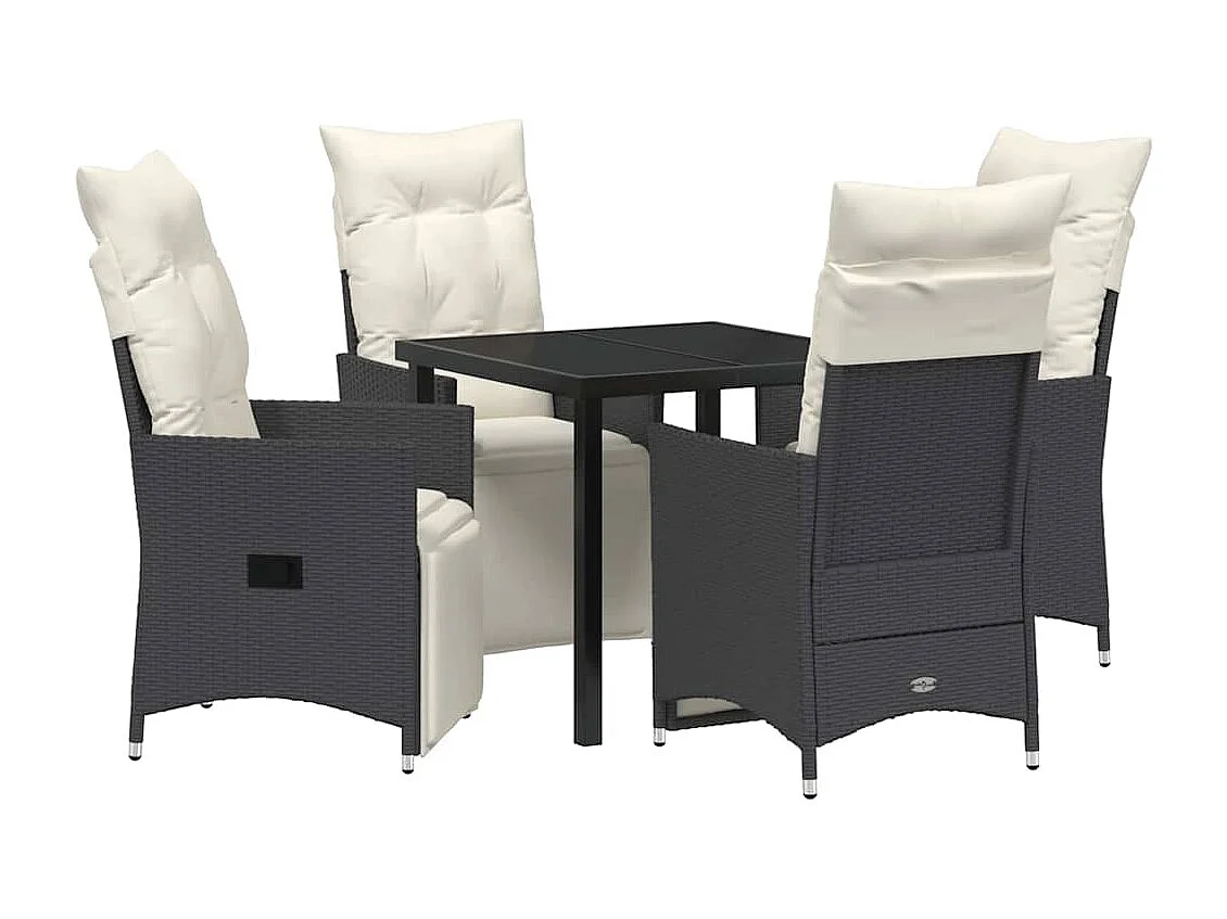 Ensemble de salle à manger de jardin 5 pièces avec coussins en rattan poly noir