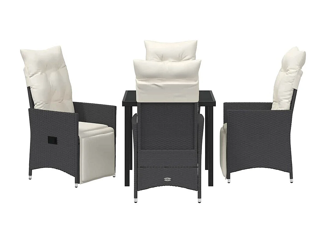 Ensemble de salle à manger de jardin 5 pièces avec coussins en rattan poly noir