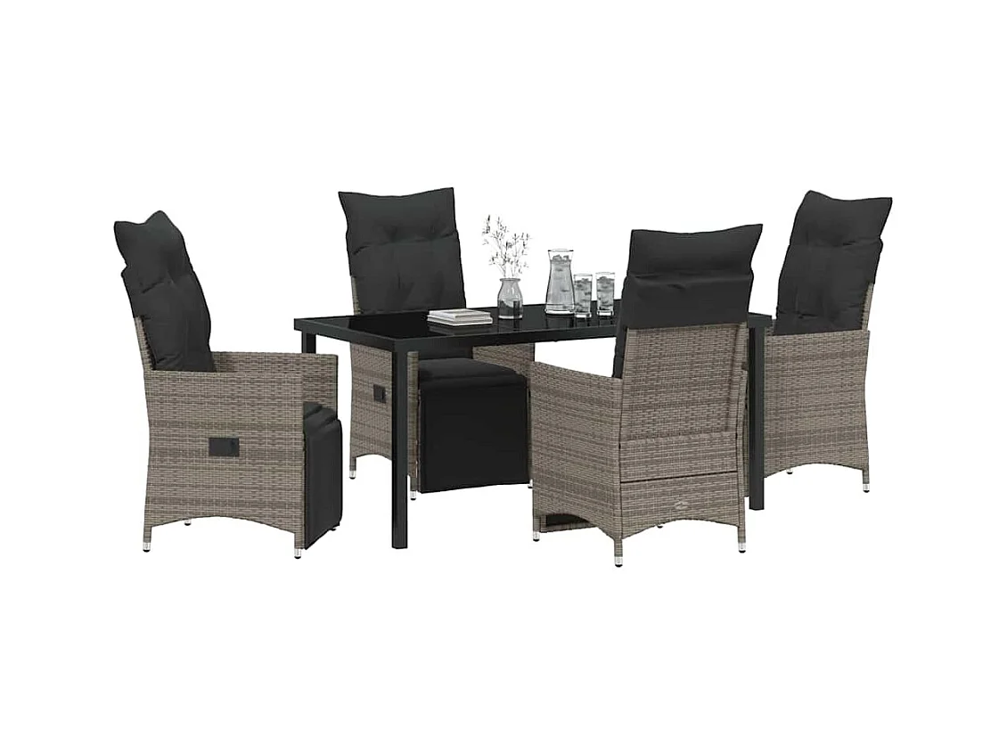 Ensemble de repas de jardin 5 pièces avec coussins gris poly rattan