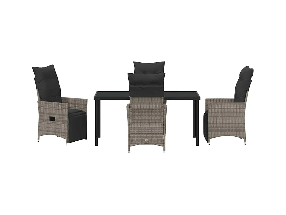 Ensemble de repas de jardin 5 pièces avec coussins gris poly rattan