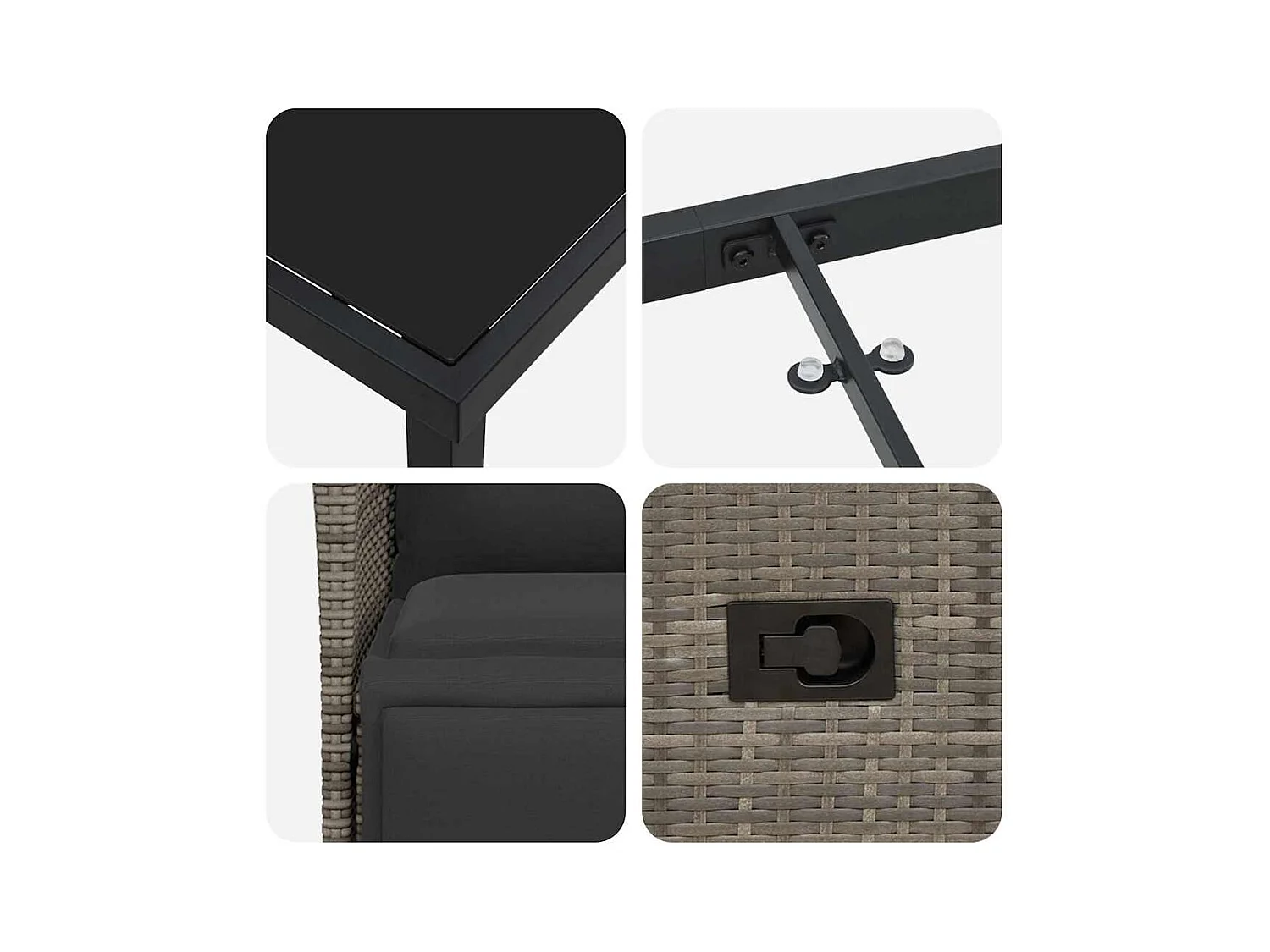 Ensemble de repas de jardin 5 pièces avec coussins gris poly rattan