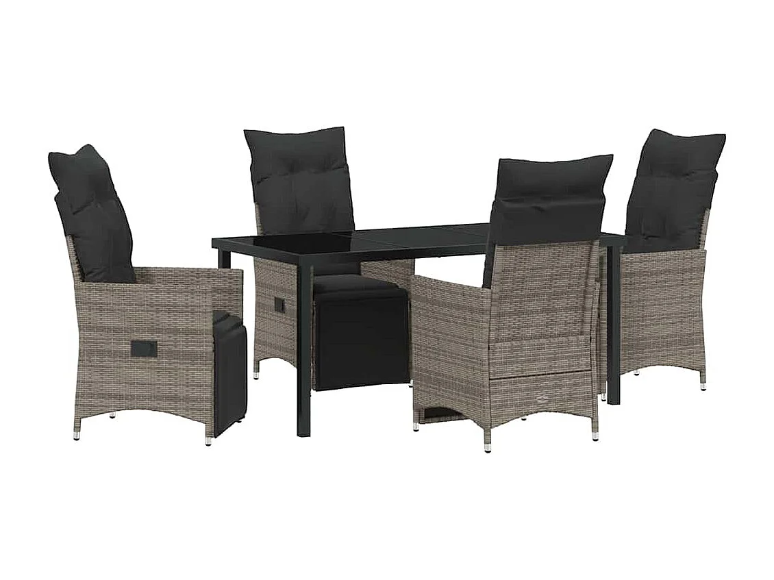 Set da pranzo da giardino da 5 pezzi con cuscini in polyrattan grigio