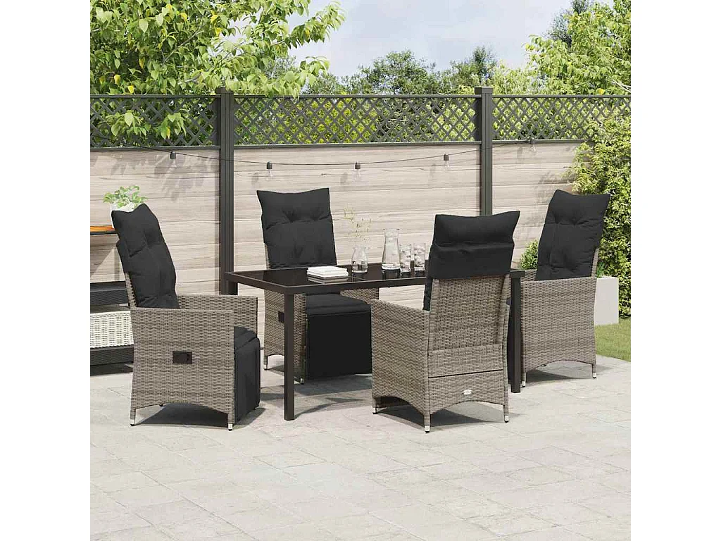 Set da pranzo da giardino da 5 pezzi con cuscini in polyrattan grigio