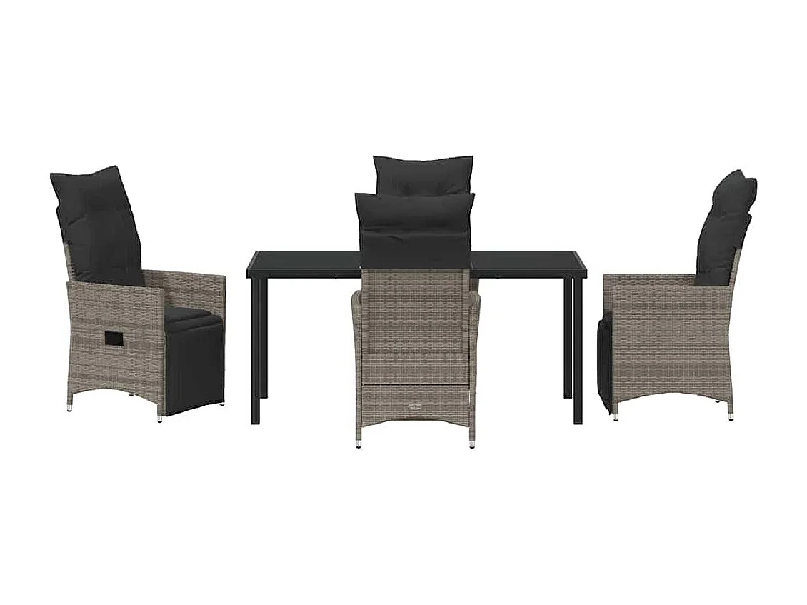 Set da pranzo da giardino da 5 pezzi con cuscini in polyrattan grigio