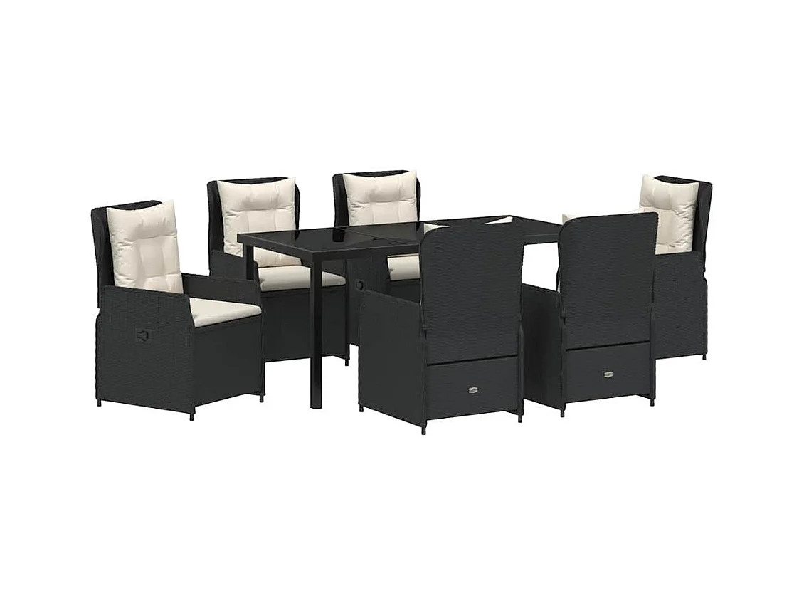 Set da pranzo da giardino in polyrattan nero da 7 pezzi