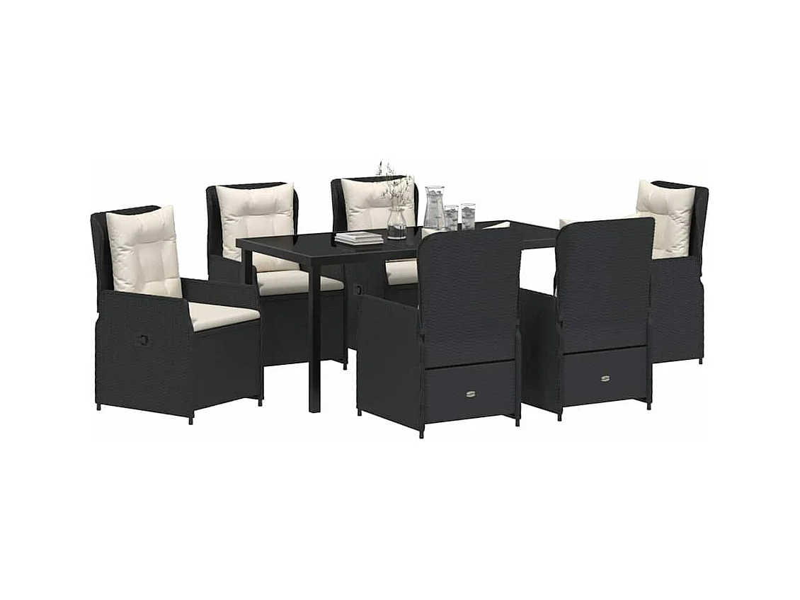 Set da pranzo da giardino in polyrattan nero da 7 pezzi