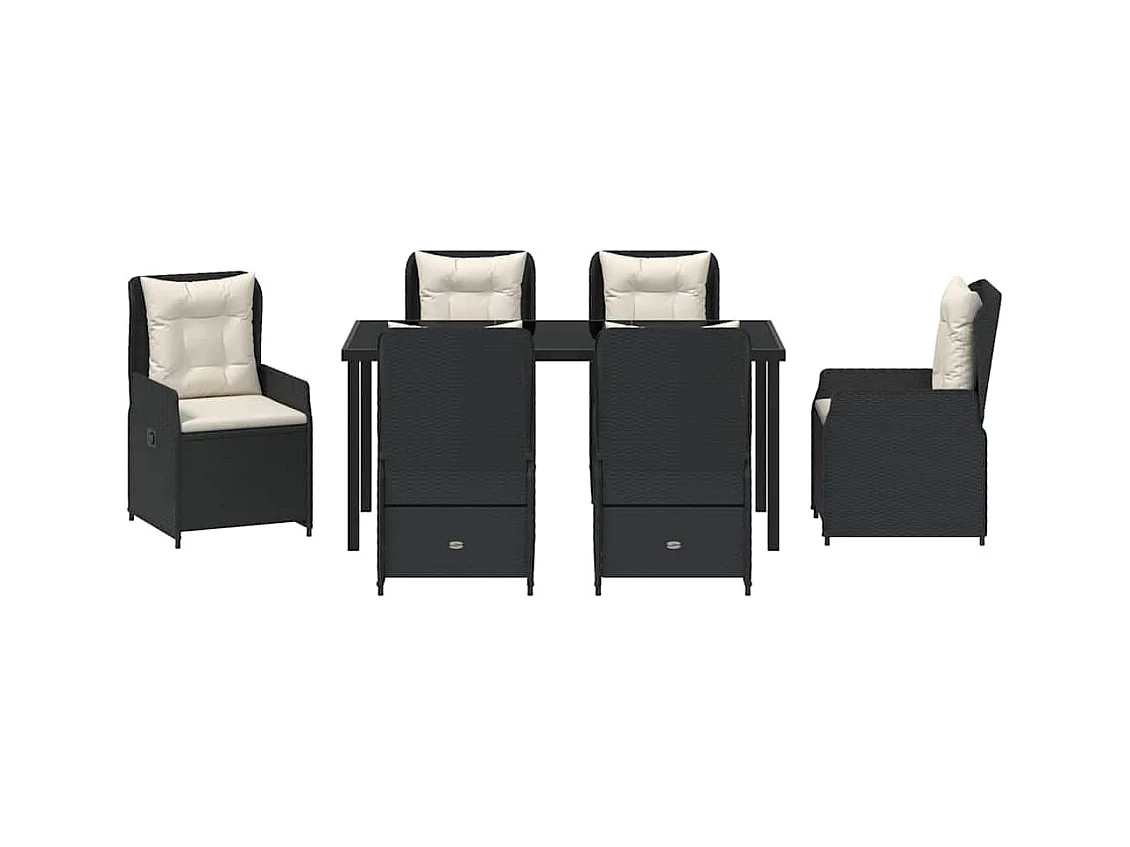 Set da pranzo da giardino in polyrattan nero da 7 pezzi