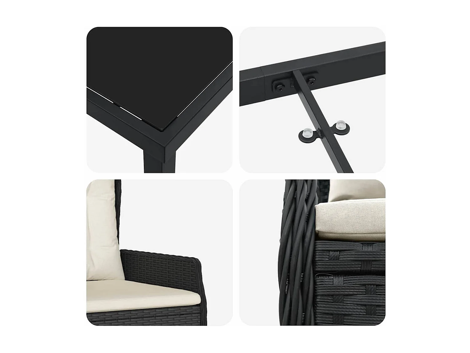 Set da pranzo da giardino in polyrattan nero da 7 pezzi