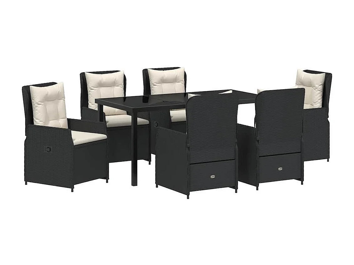 Ensemble de salle à manger de jardin 7 pièces en poly rotin noir