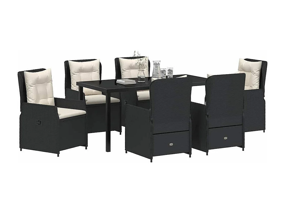 Ensemble de salle à manger de jardin 7 pièces en poly rotin noir