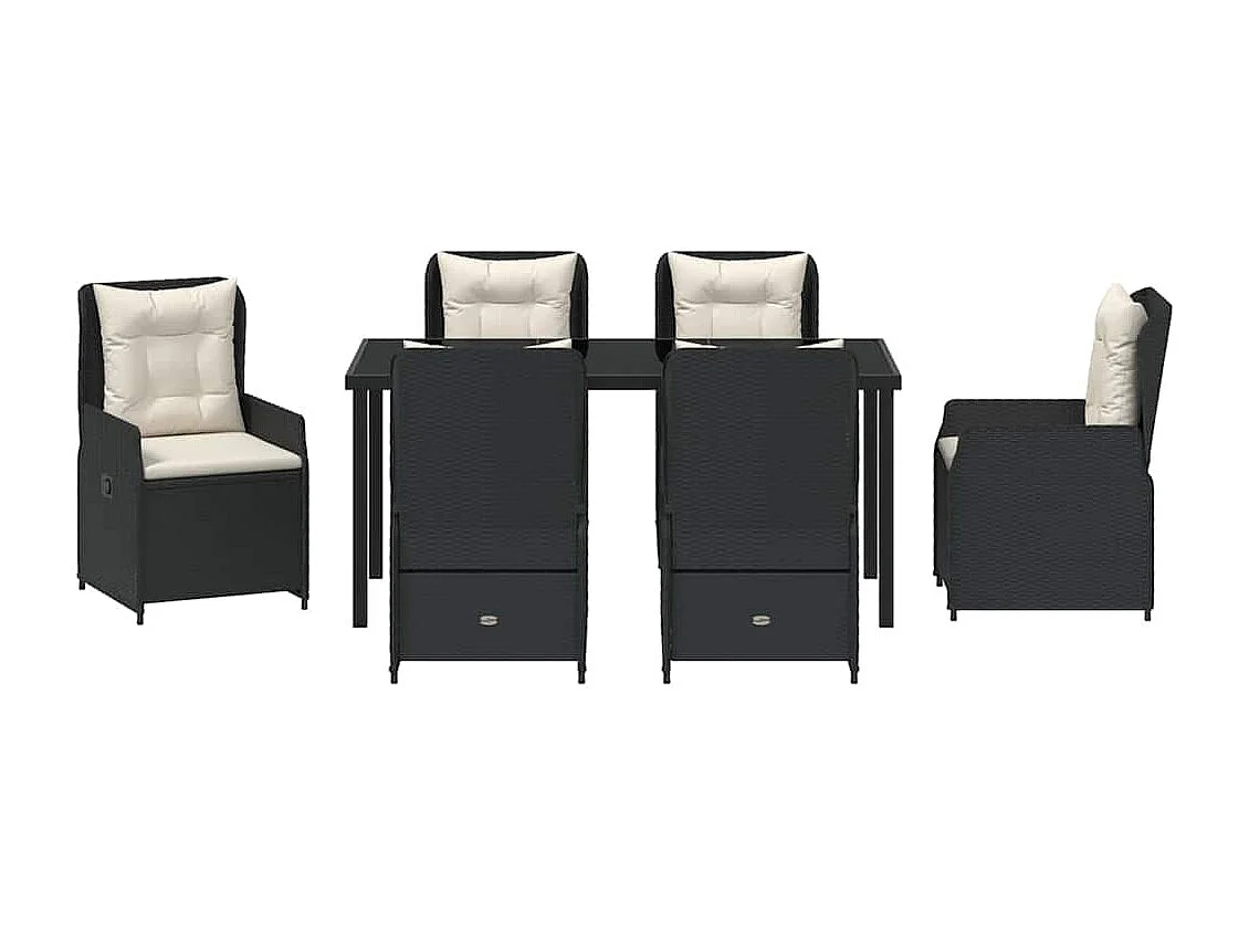 Ensemble de salle à manger de jardin 7 pièces en poly rotin noir