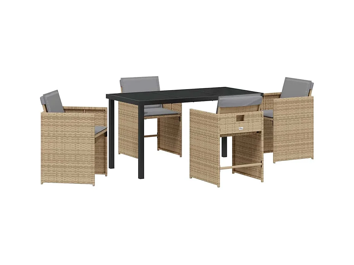 Ensemble repas jardin 5 pièces avec coussins Beige Poly Rattan