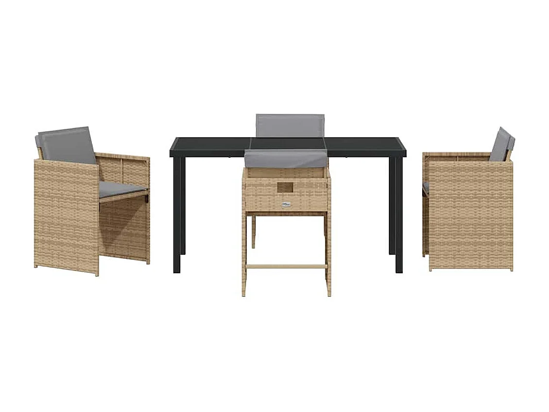 Ensemble repas jardin 5 pièces avec coussins Beige Poly Rattan