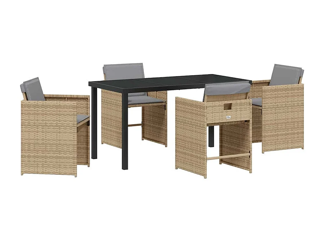 Ensemble repas jardin 5 pièces avec coussins Beige Poly Rattan