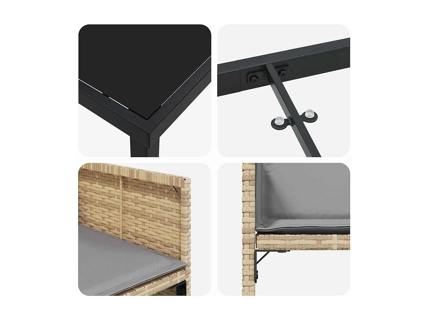 Ensemble repas jardin 5 pièces avec coussins Beige Poly Rattan