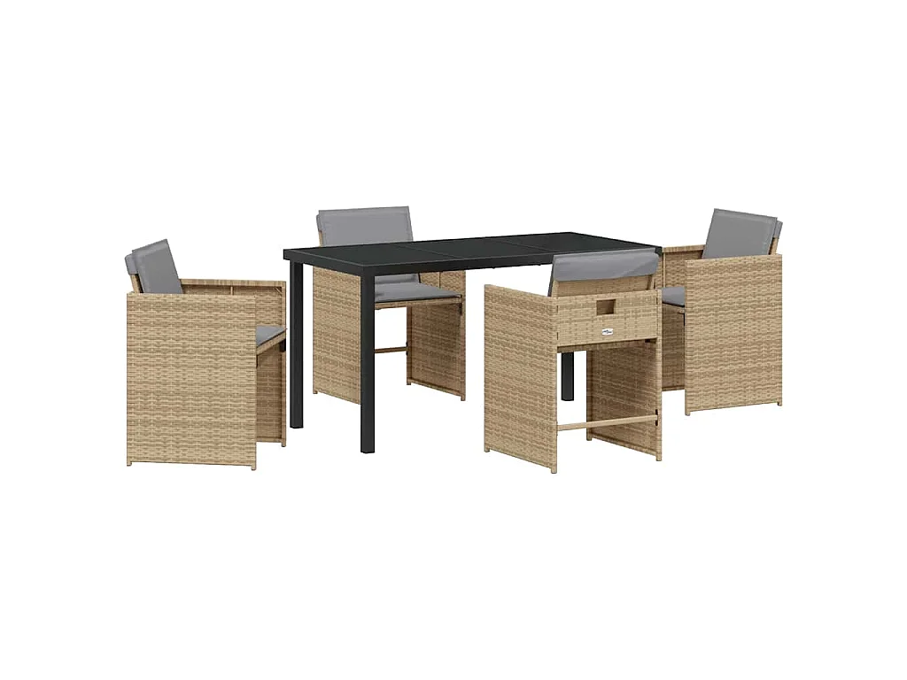 Juego de comedor de jardín de 5 piezas con cojines de ratán sintético beige