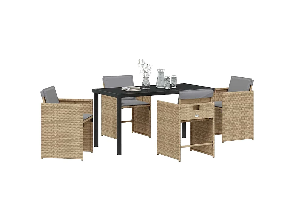 Juego de comedor de jardín de 5 piezas con cojines de ratán sintético beige