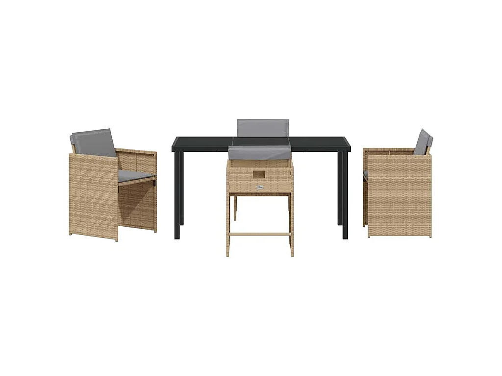 Juego de comedor de jardín de 5 piezas con cojines de ratán sintético beige