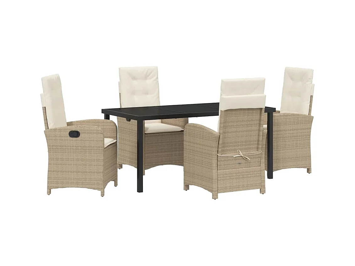 Ensemble de salle à manger de jardin 5 pièces avec coussins en polyrotin beige