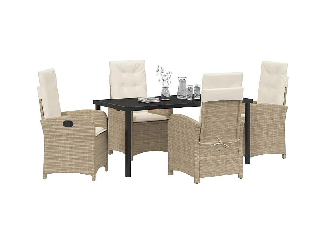 Ensemble de salle à manger de jardin 5 pièces avec coussins en polyrotin beige