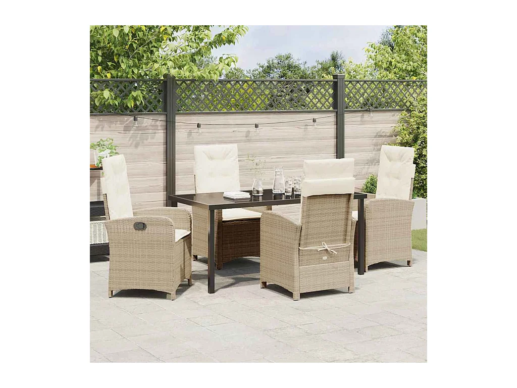 Ensemble de salle à manger de jardin 5 pièces avec coussins en polyrotin beige