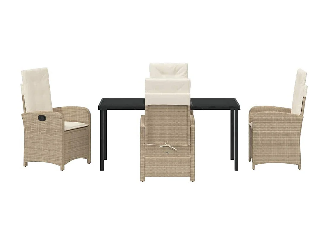 Ensemble de salle à manger de jardin 5 pièces avec coussins en polyrotin beige