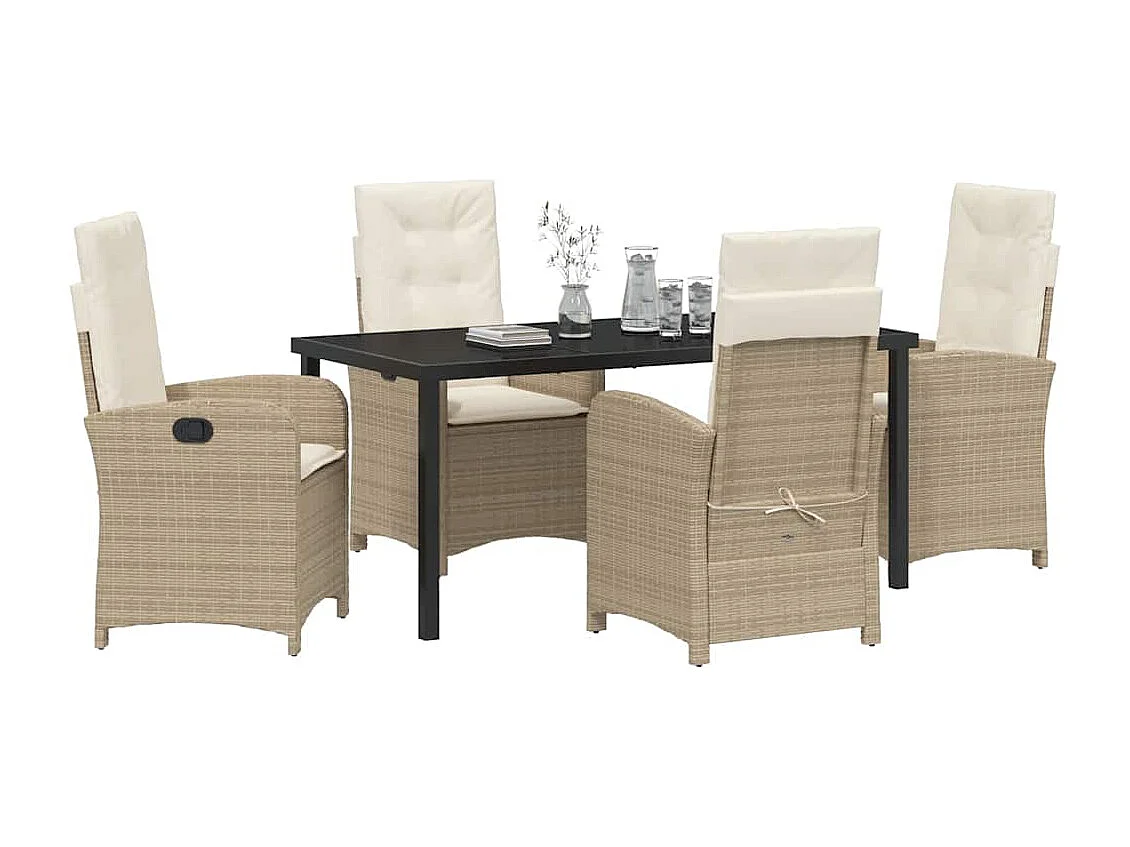 5-delige tuinset met beige polyrattan kussens