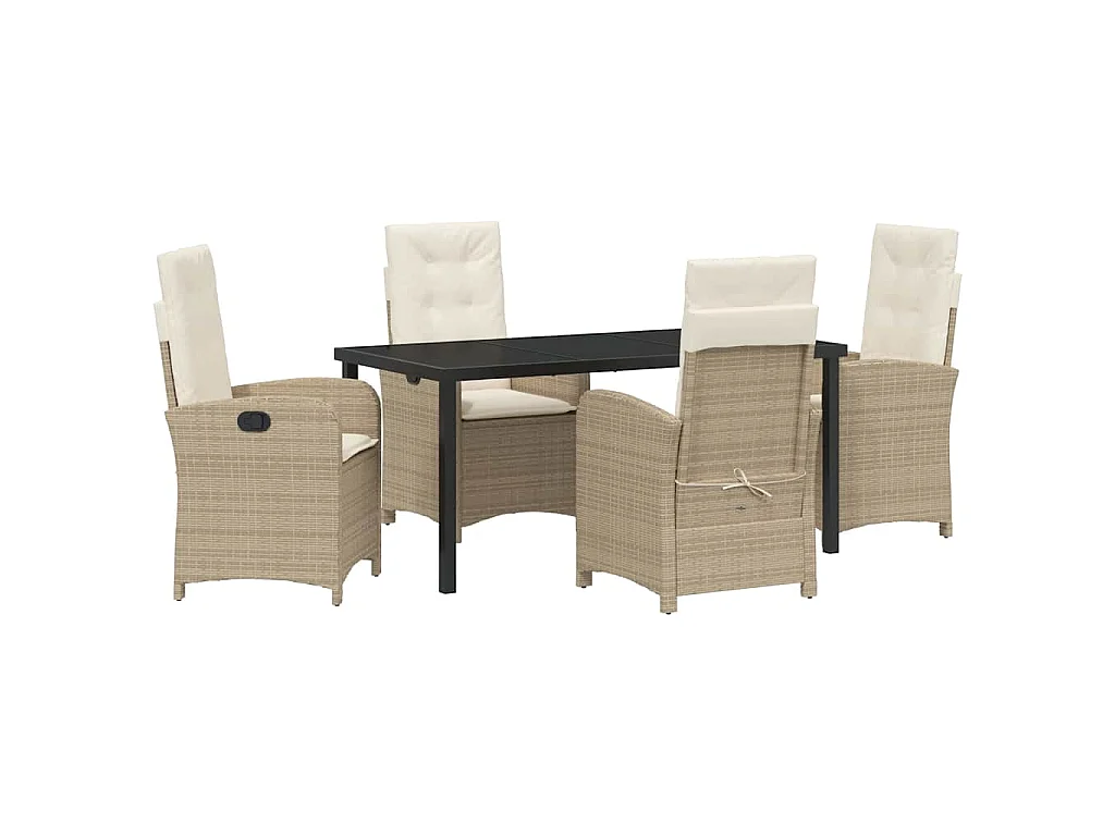 Conjunto de comedor de jardín de 5 piezas con cojines de polirratán beige