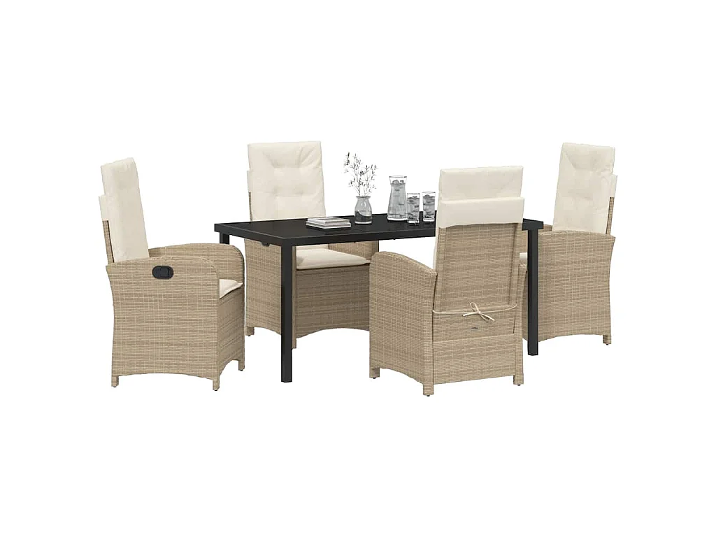 Conjunto de comedor de jardín de 5 piezas con cojines de polirratán beige