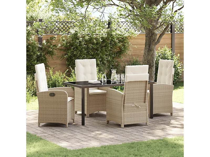 5-delige tuinset met beige polyrattan kussens