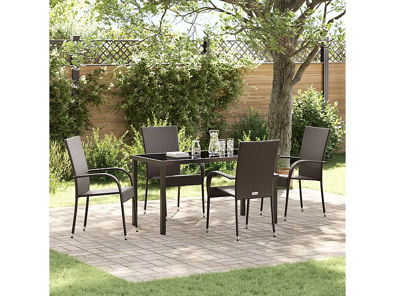 Ensemble de salle à manger de jardin 5 pièces - Poly rattan marron