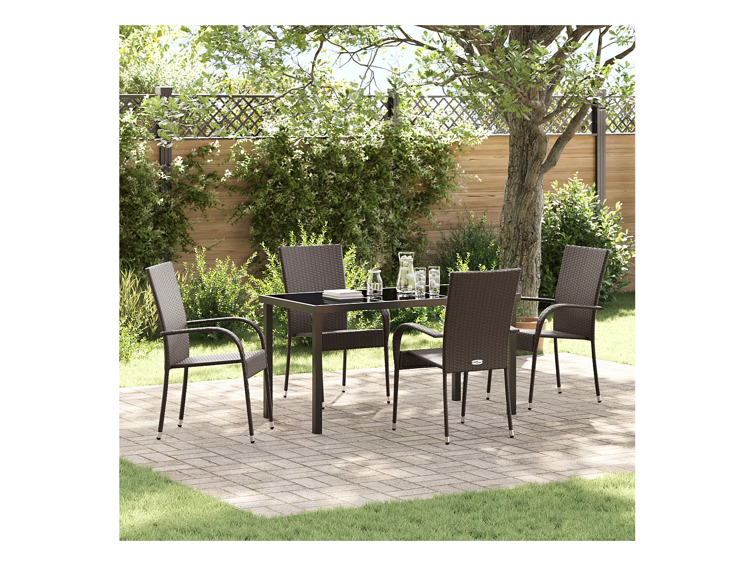 Ensemble de salle à manger de jardin 5 pièces - Poly rattan marron
