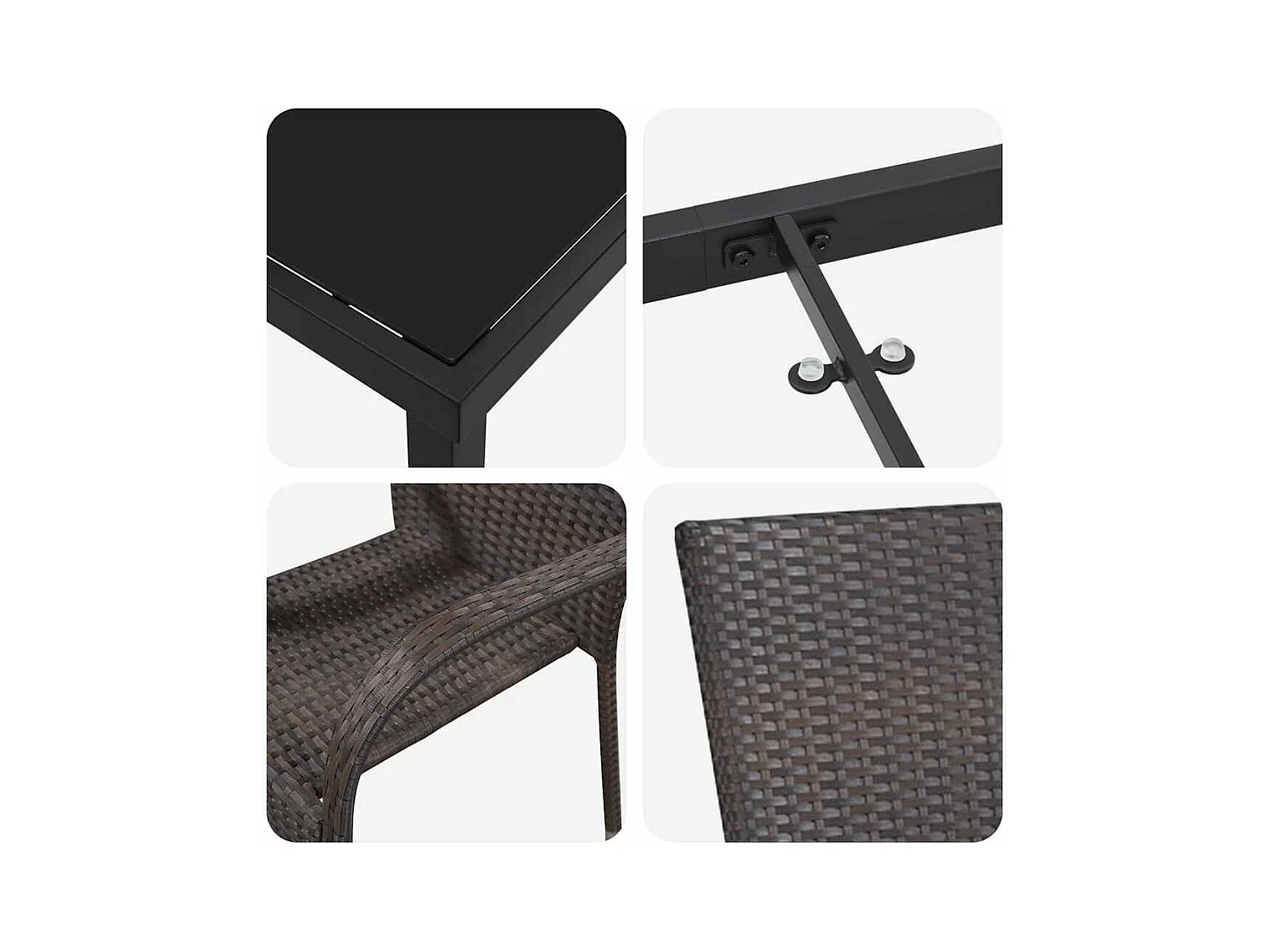 Ensemble de salle à manger de jardin 5 pièces - Poly rattan marron