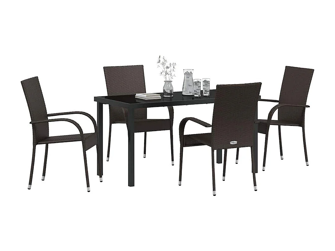 Ensemble de salle à manger de jardin 5 pièces - Poly rattan marron