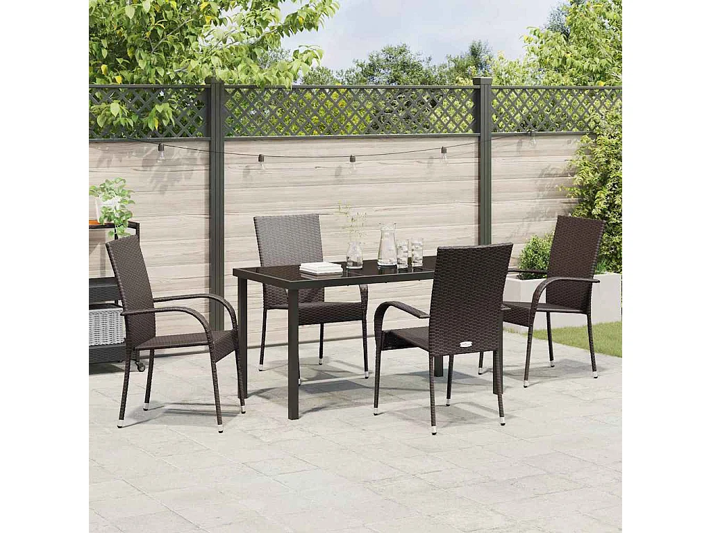 Ensemble de salle à manger de jardin 5 pièces - Poly rattan marron