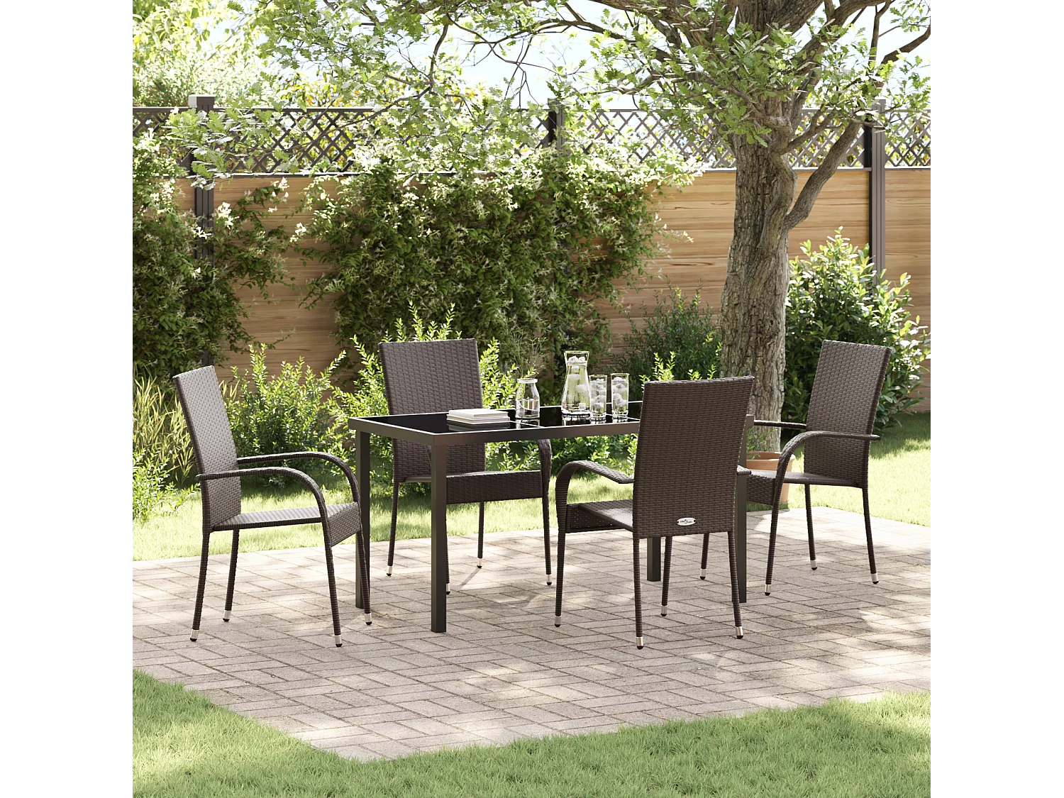 5-teiliges Garten-Essset – Braunes Polyrattan