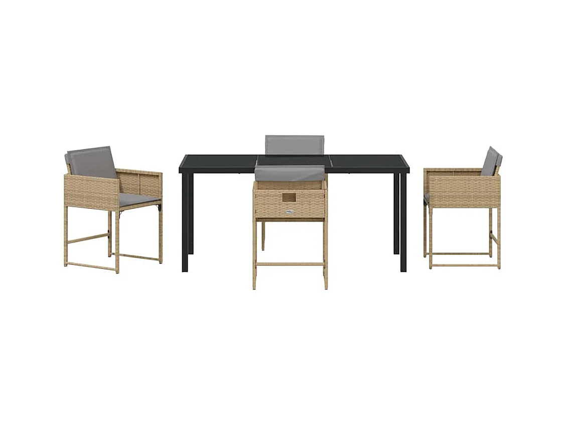 5-delige tuinset met beige kussens van polyrotan