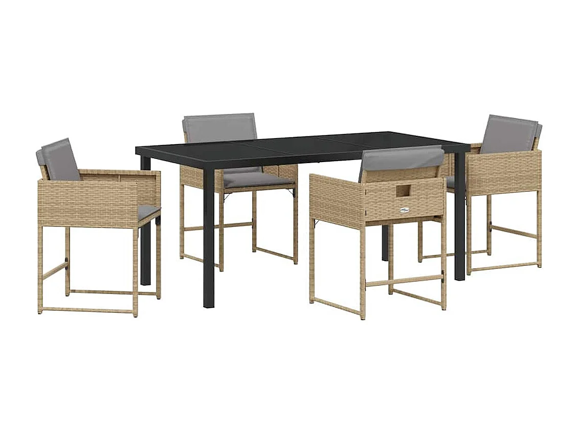 Set da pranzo da giardino 5 pezzi con cuscini beige in polyrattan