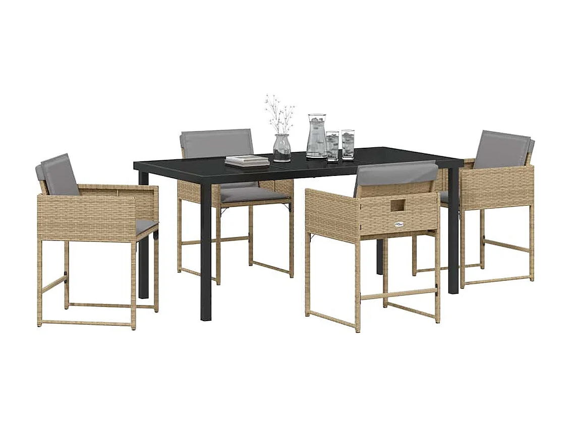 Set da pranzo da giardino 5 pezzi con cuscini beige in polyrattan