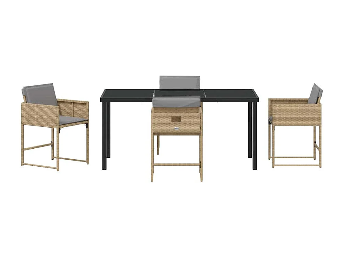 Set da pranzo da giardino 5 pezzi con cuscini beige in polyrattan