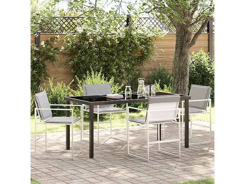 Ensemble de salle à manger de jardin 5 pièces avec coussins blanc Textilène et acier