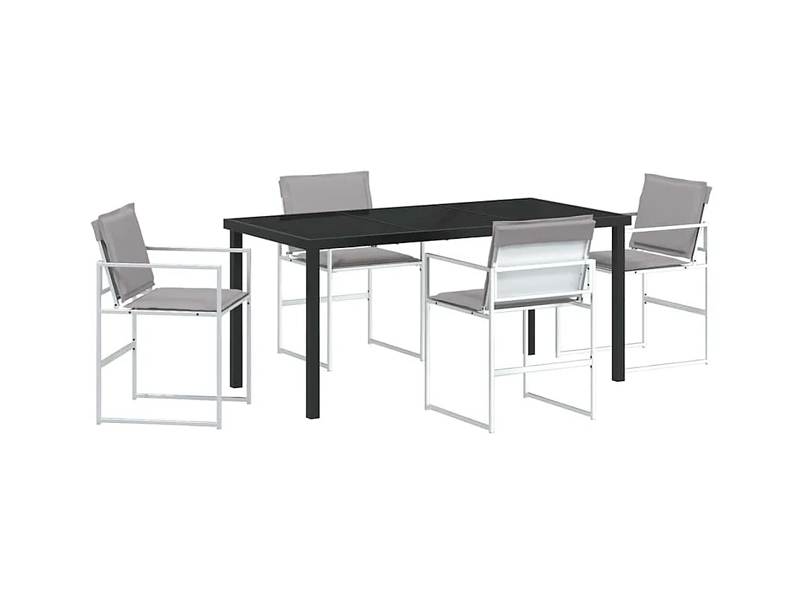 Ensemble de salle à manger de jardin 5 pièces avec coussins blanc Textilène et acier
